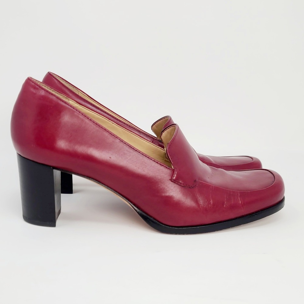 VTG Y2K Antonio Melani Pretty Red Leather Block Heel Loafer Pumps Women's 6.5M